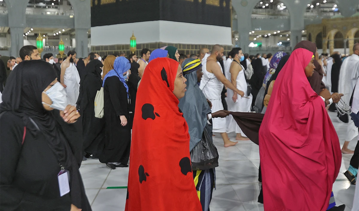 Muslim pilgrims circumambulate the Kaaba at the Grand Mosque, in Saudi Arabia's holy city of Makkah on July 6, 2022. (AFP)