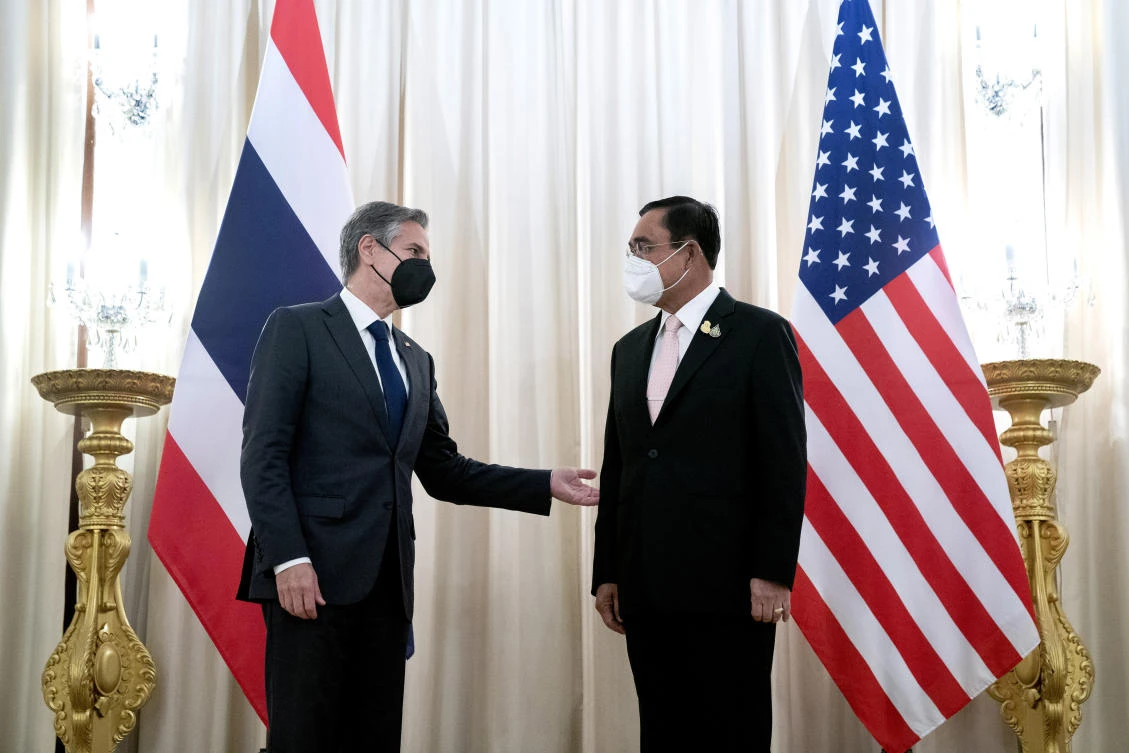 United States Secretary of State Antony Blinken, left, meets with Thailand's Prime Minister Prayut Chan-o-cha in Bangkok. (AP)