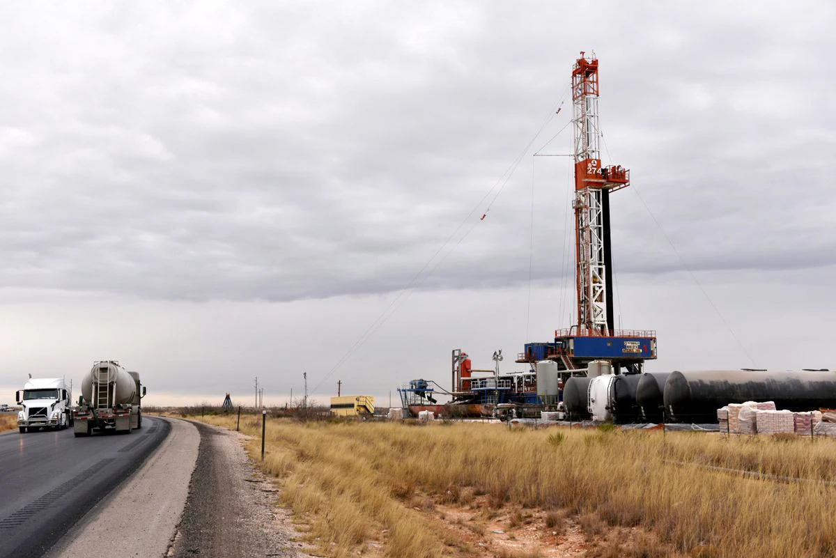 In this 2019 photo, a drilling rig operates in the Permian Basin oil and natural gas production area in Lea County, New Mexico, US. (Reuters File Photo)