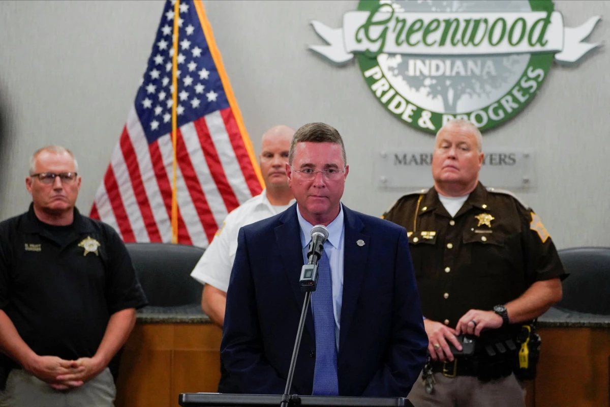 Greenwood Mayor Mark W. Myers speaks during a news conference the day after a mass shooting in Greenwood, Indiana, on July 18, 2022. (Reuters)
