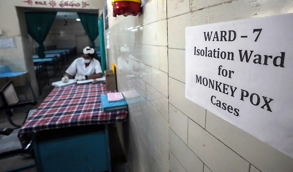 A health worker works at a monkeypox ward set up at a government hospital in Hyderabad, India, on July 20, 2022. (AP)