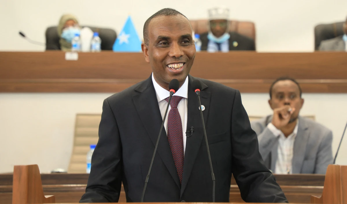 Somali Prime Minister Hamza Abdi Barre addressing the plenary upon his election on June 25, 2022 in Mogadishu. (AFP/File)