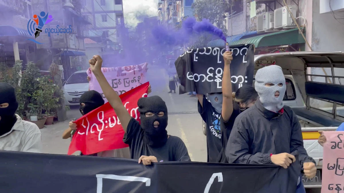 People protest in the wake of executions in Yangon, Myanmar, July 25, 2022 on this screen grab obtained from a social media video. (Reuters)