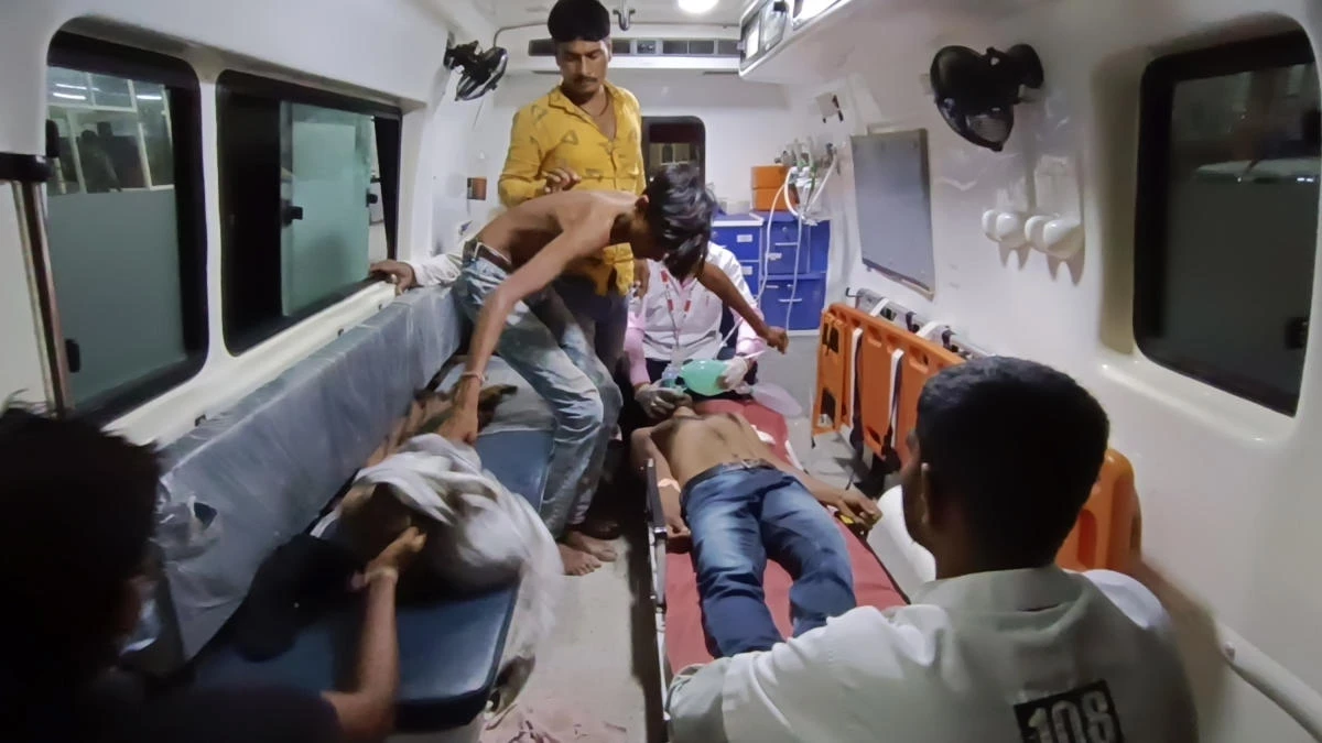 People are transported to the hospital for treatment after falling sick from consuming spurious liquor in Botad, India on July 26, 2022. (AP)