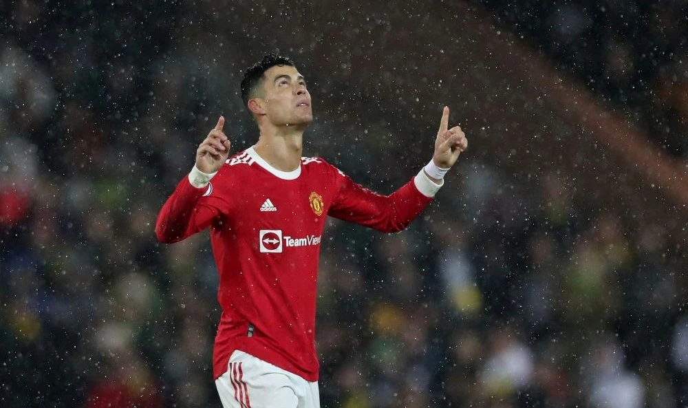 Cristiano Ronaldo celebrates scoring against Norwich at Carrow Road, Dec. 11, 2021. (Reuters)
