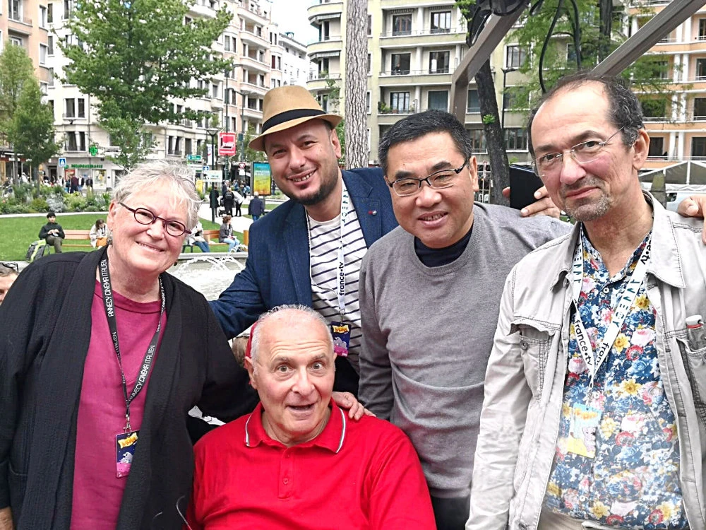 Deanna Morse, the new ASIFA president; with Vice Presidents Mohamed Ghazala (in hat) and Johnchill Lee, Secretary-General Thomas Renoldner, and the late ASIFA President Giannalberto Bendazzi. (Supplied)
