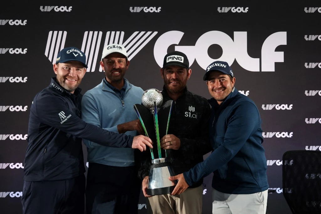 From left: The inaugural LIV Golf Invitational held in London was won by team Stinger team composed of Branden Grace, Charl Schwartzel, Louis Oosthuizen and Hennie du Plessis. (AFP)