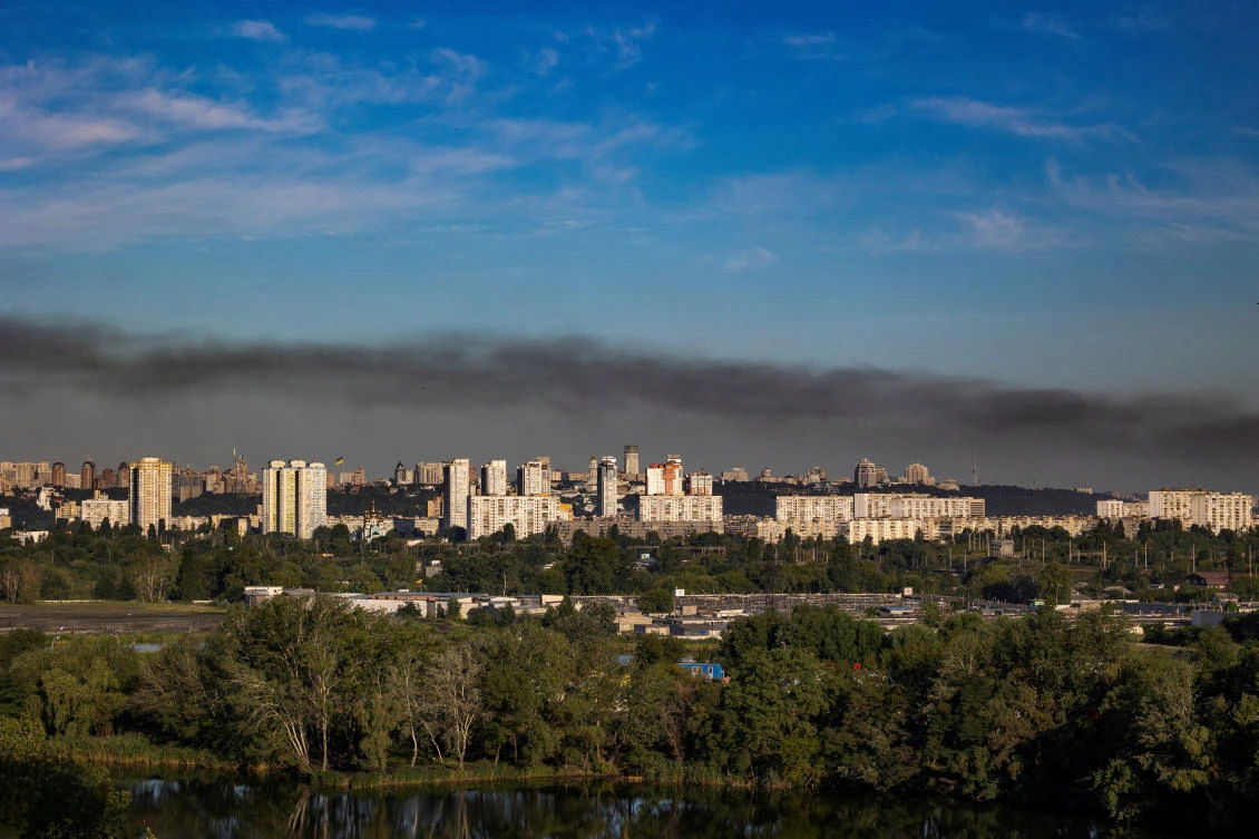Smoke rises over Kyiv after Russian missile strikes on the Ukrainian capital’s outskirts, as Russia’s attack on Ukraine continues, in Kyiv on Thursday. (Reuters)