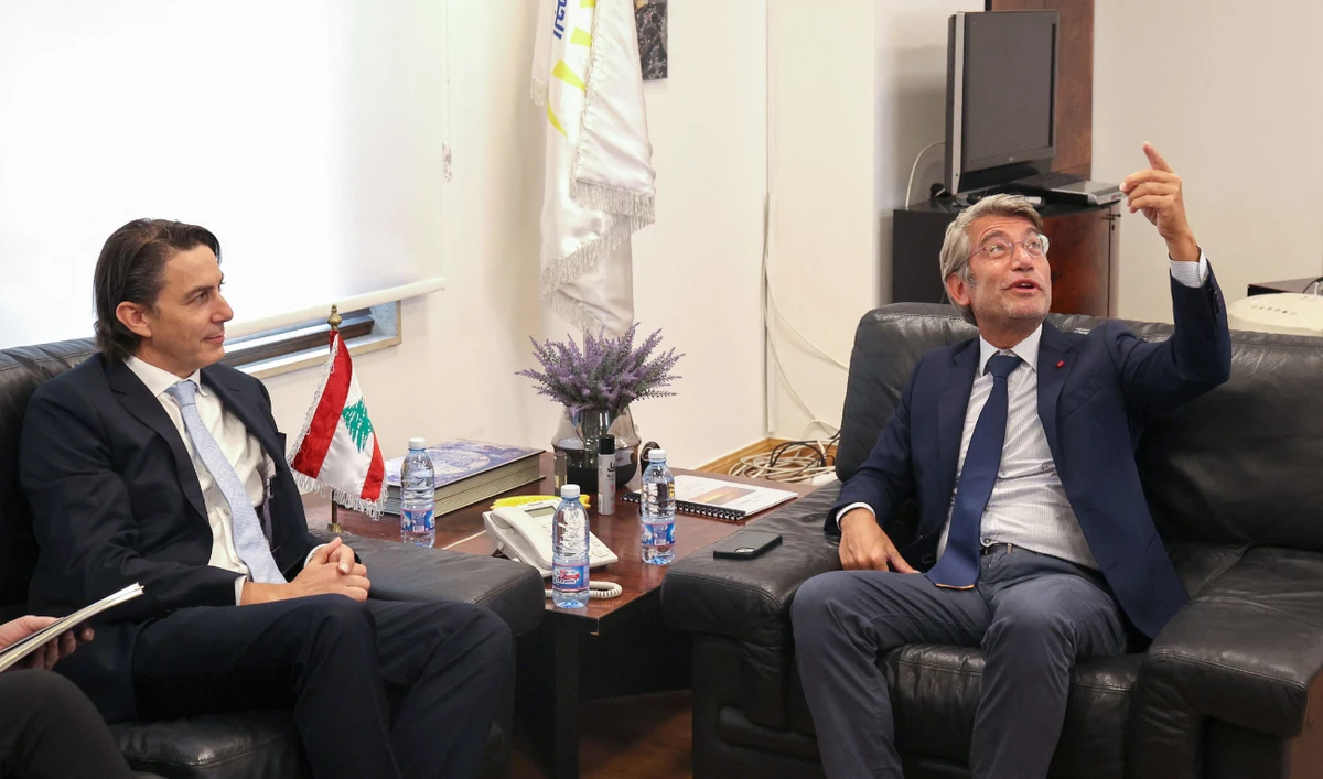 Lebanon's caretaker Energy Minister Walid Fayad (R) meets with US Senior Advisor for Energy Security Amos Hochstein in Beirut on July 31, 2022. (AFP)