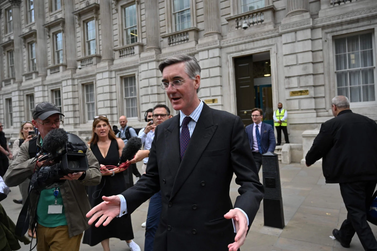 Britain's Brexit Opportunities and Government Efficiency Secretary Jacob Rees-Mogg fielding questions from reports. (AFP)