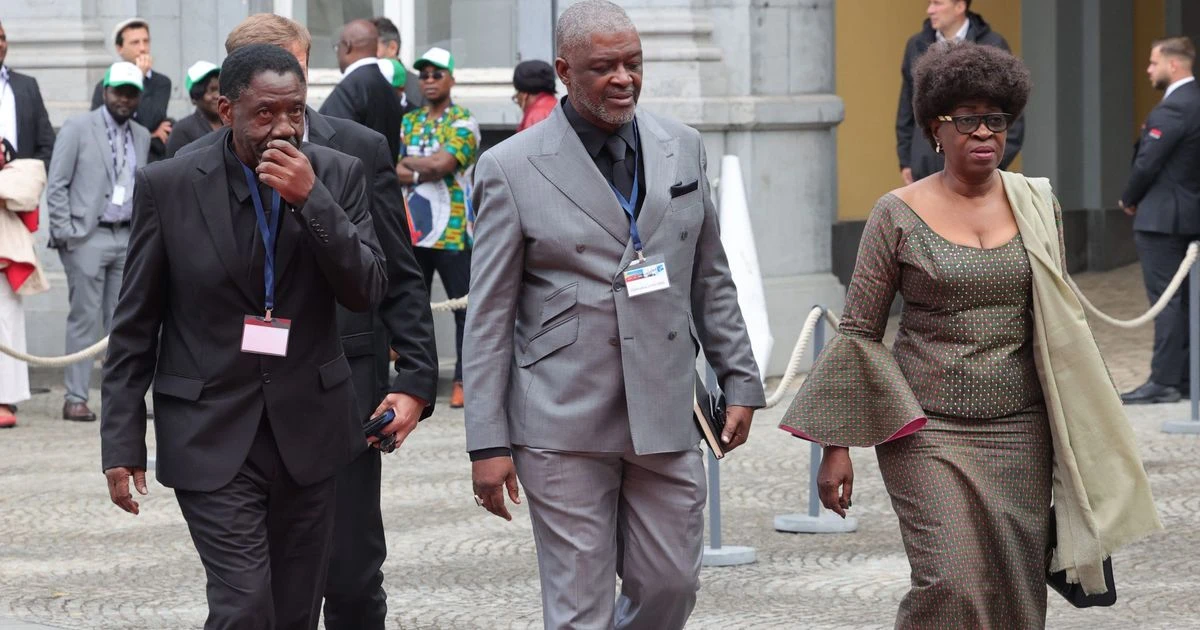 The children of Patrice Lumumba arrive at Egmont Palace in Brussels to receive the remains of their father, June 20, 2022. (AFP)