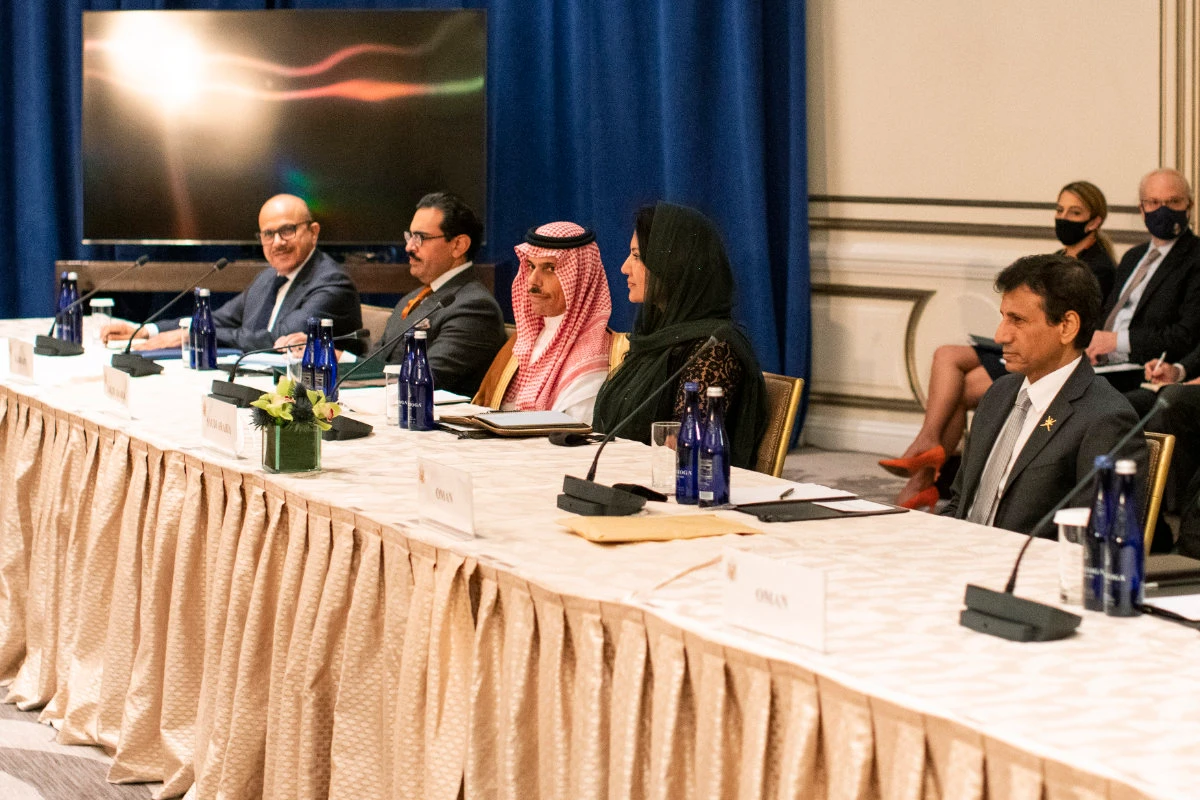 GCC representatives attend a meeting okn the sidelines of a UN General Assembly session on Sept. 23, 2021. (AFP file)