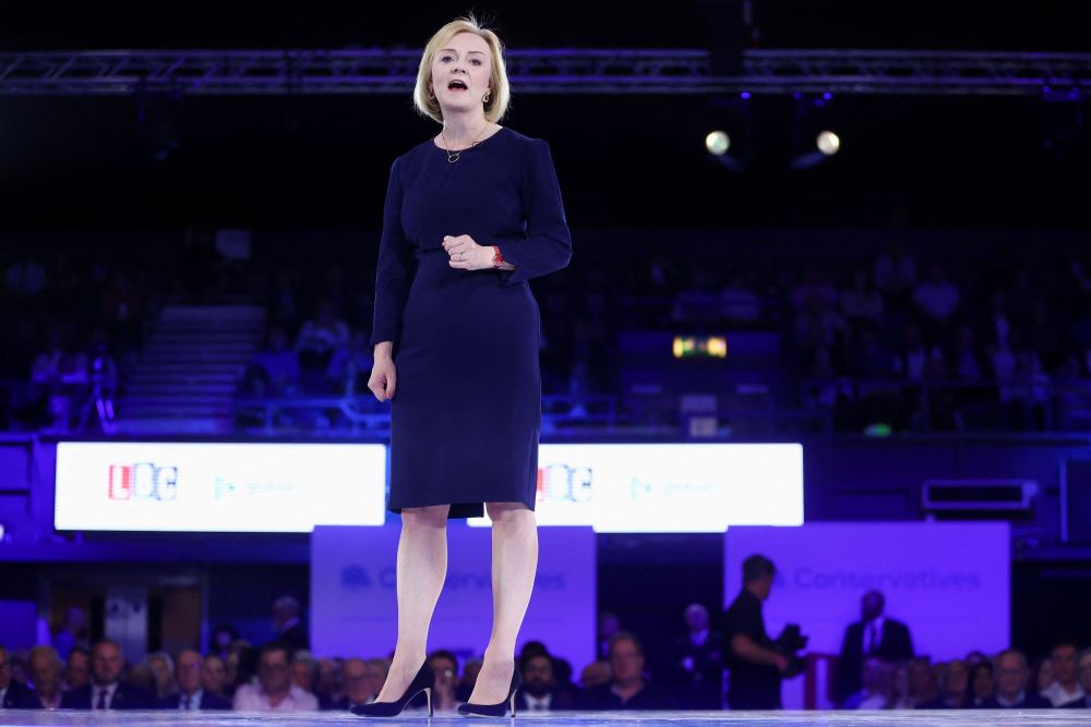 Liz Truss speaks at a hustings event, part of the Conservative party leadership campaign, London, UK, Aug. 31, 2022. (Reuters)