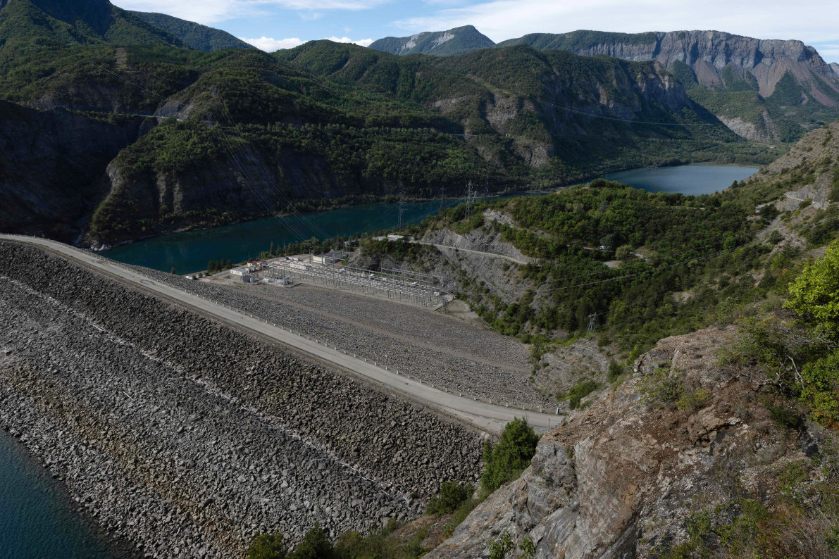 Serre-Ponçon dam in Savines-le-Lac, in the French Alps as water level of the Serre-Ponçon lake decreased due to drought. (AFP)