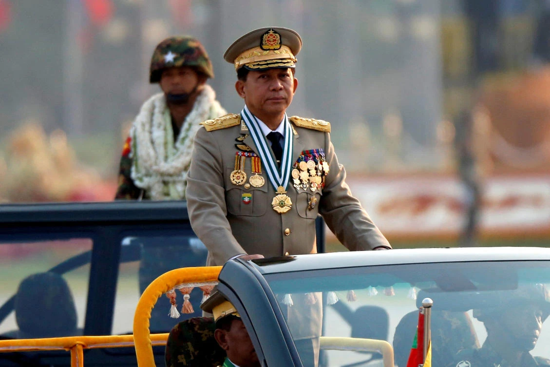 Junta leader Min Aung Hlaing said on state media that Myanmar had been striving to overcome the challenges of the coronavirus pandemic while facing internal violence. (Reuters)