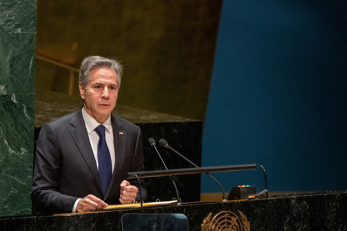 US Secretary of State Antony Blinken addresses the UNGA during the Nuclear Non-Proliferation Treaty review conference on August 1, 2022. (Reuters)