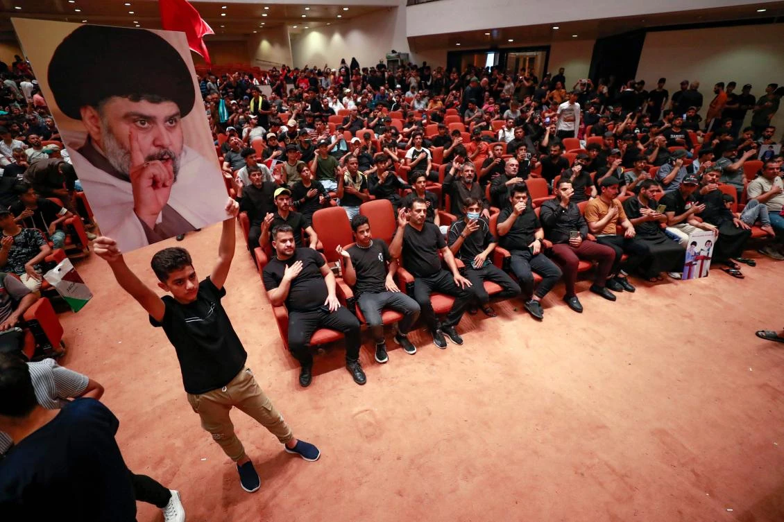 Iraqi cleric Moqtada Sadr’s supporters occupy the Iraqi parliament for a fifth consecutive day, in protest at a nomination for prime minister by a rival Shiite faction, in Baghdad’s high-security Green Zone, on Wednesday. (AFP)