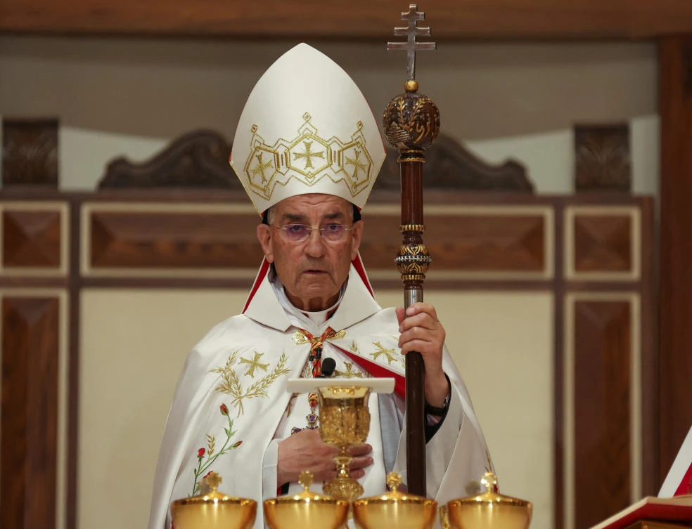 Maronite Patriarch Bechara Boutros Al-Rai holds a mass in the memory of the victims of August 2020 Beirut port blast on Aug. 4, 2022. (Reuters)