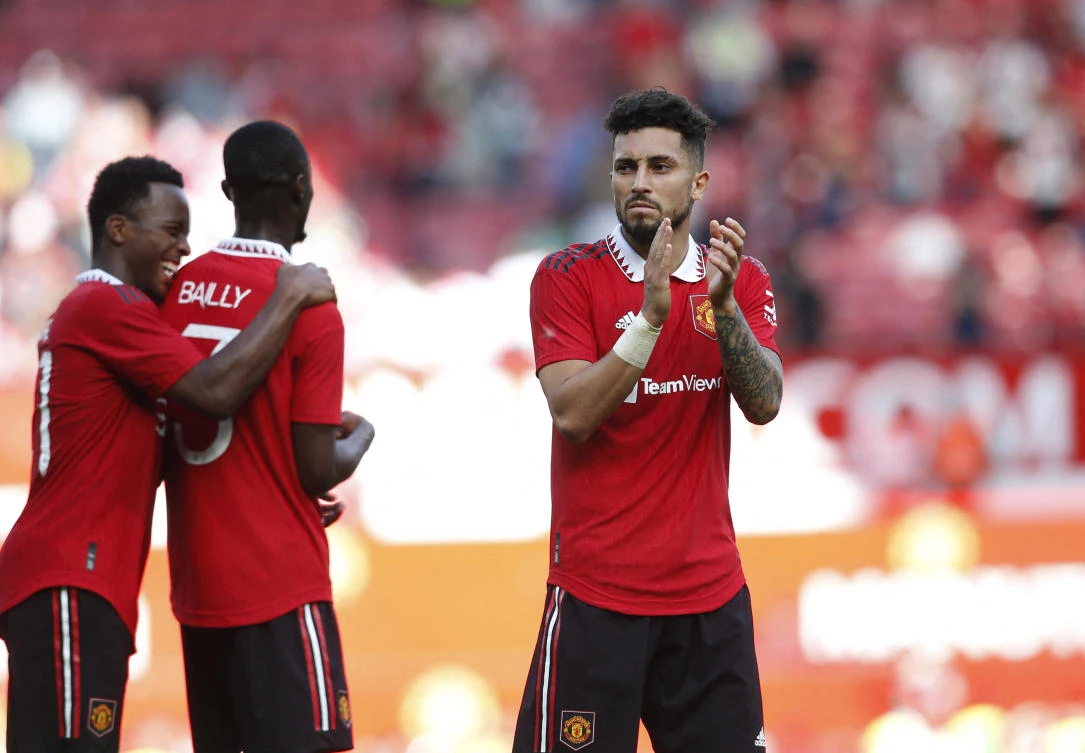 Manchester United’s Alex Telles after their preseason friendly match against Rayo Vallecano at Old Trafford, Manchester on Sunday. (Reuters)