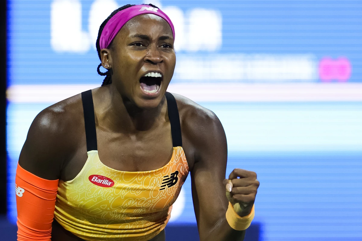 Coco Gauff reacts to defeating Naomi Osaka of Japan during the Mubadala Silicon Valley Classic, part of the Hologic WTA Tour. (AFP)