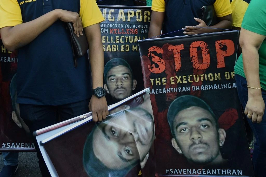 Activists have protested Singapore’s execution of Nagaenthran K. Dharmalingam, a mentally disabled Malaysian man, trafficking heroin on April 23, 2022. (AFP)
