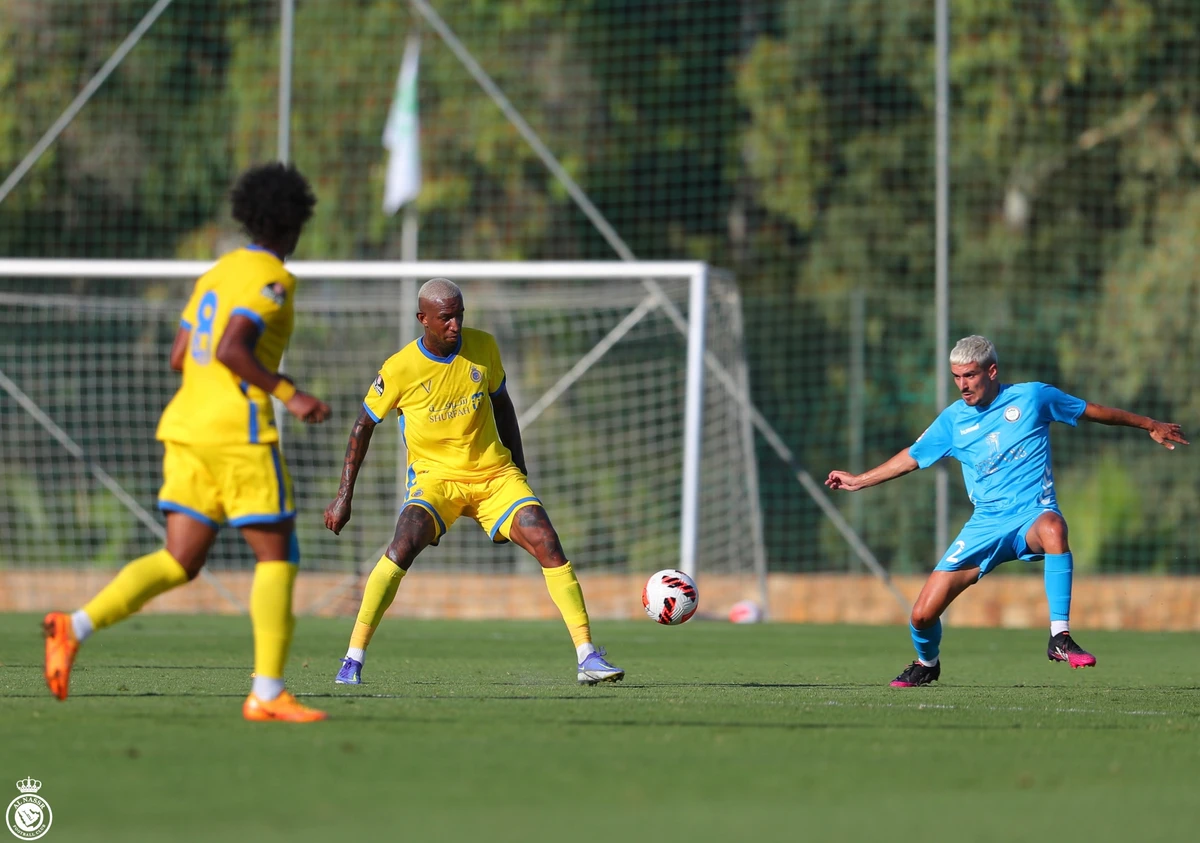 Action from the friendly between Al-Nassr, in yellow, and Spanish club Torremolinos in Marbella. (Twitter: @AlNassrFC_EN)