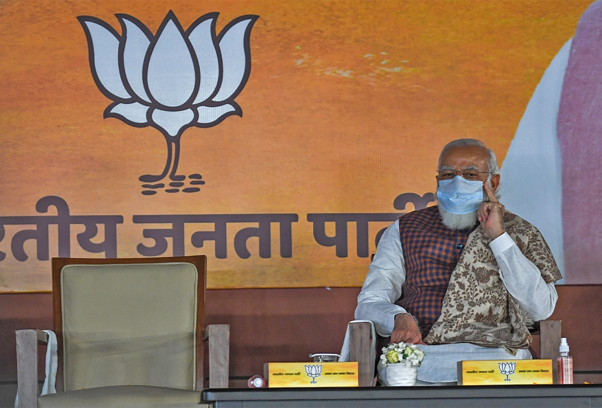 India's Prime Minister Narendra Modi attends a ceremony at the Bharatiya Janata Party (BJP) headquarters in New Delhi on November 11, 2020. (AFP/File)