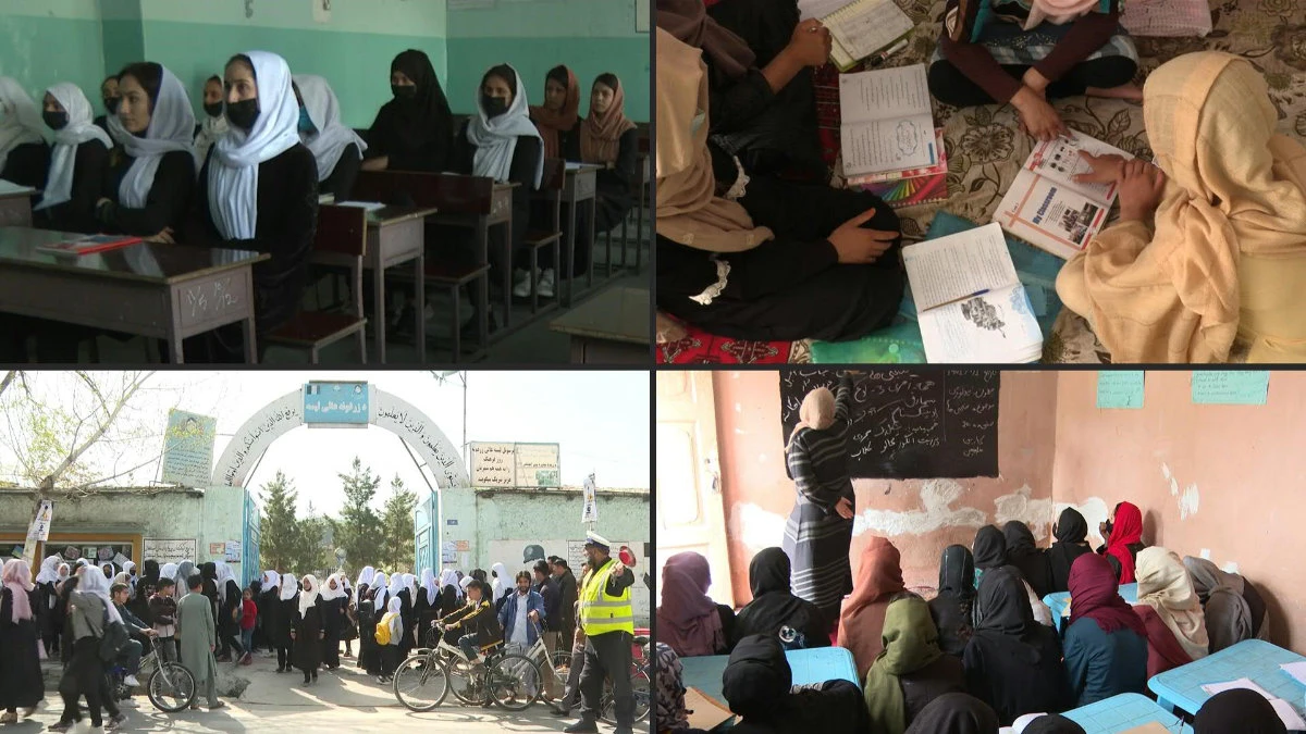 In this combination of pictures, Afghan women persist on pursuing education despite the harsh restrictions imposed by the Taliban rulers. (AFP photos)