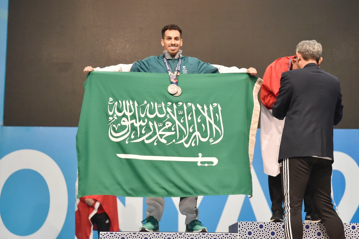 Saudi's Siraj Al-Saleem celebrates winning three silver medals for Saudi at the Islamic Solidarity Games in Turkey. (@saudiolympic)