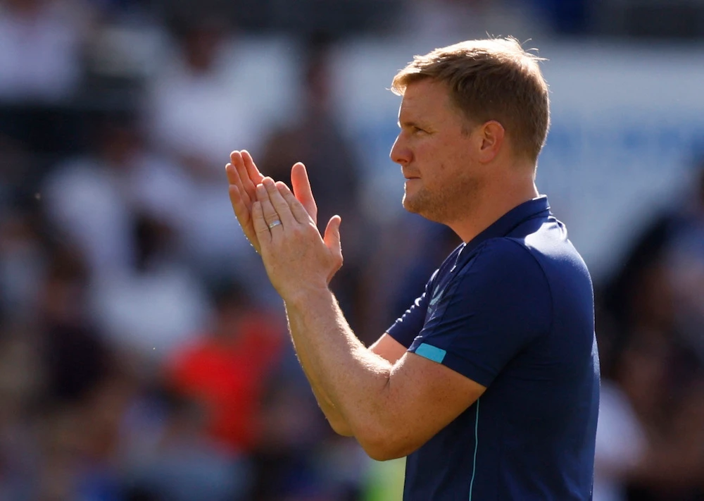 Newcastle United manager Eddie Howe applauds fans after the match. (Action Images via Reuters)