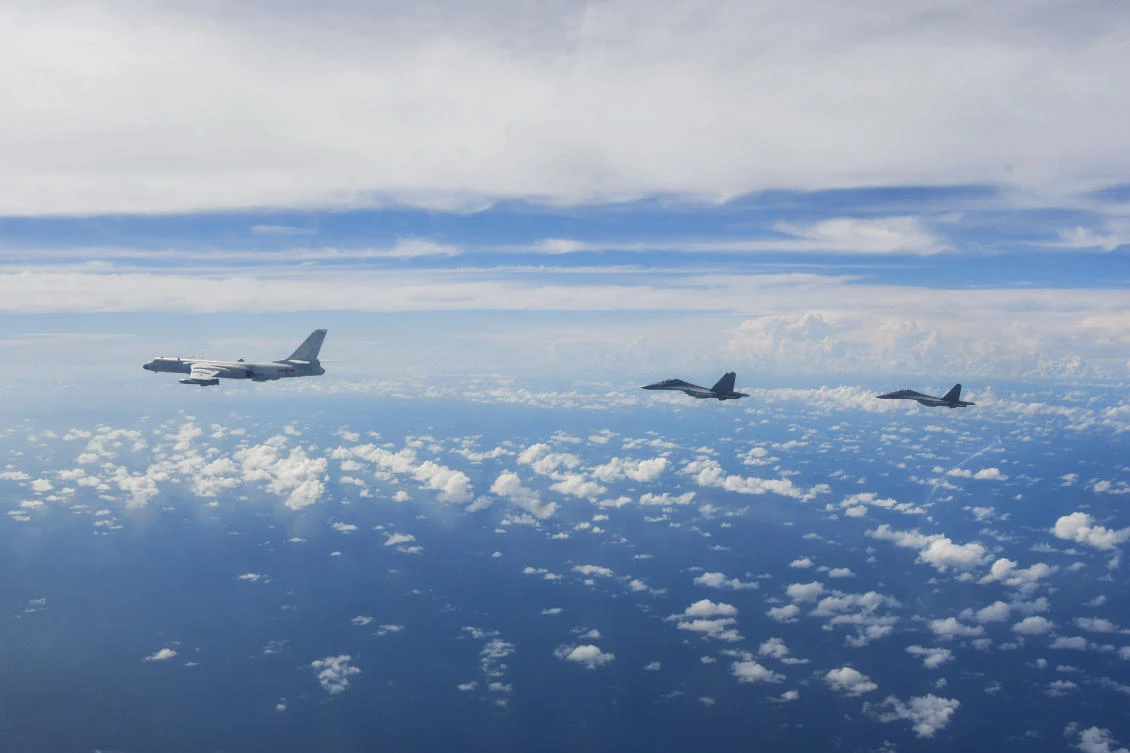 Eastern Theater Command of the Chinese People’s Liberation Army aircraft maneuver during an earlier joint combat training exercises around Taiwan. (Xinhua via AP)