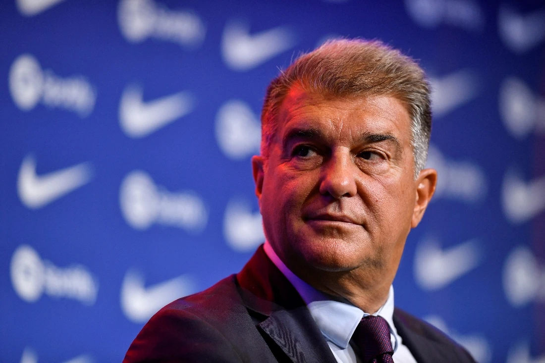 FC Barcelona President Joan Laporta gave a press conference with then-CEO Ferran Reverter, in which he said the club was in “accounting bankruptcy”. (File/AFP)