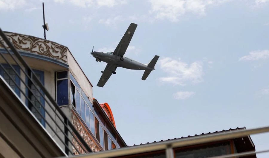 A Taliban Air Force plane flies over Kabul, Afghanistan August 17, 2022. (REUTERS)