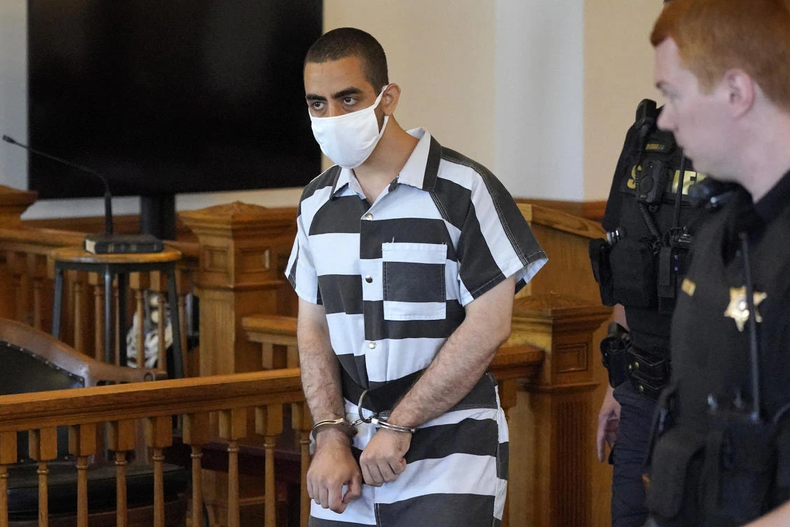 Hadi Matar, the man charged with stabbing Salman Rushdie on a lecture stage in western New York said he was surprised to learn the accomplished author had survived the attack. (AP)