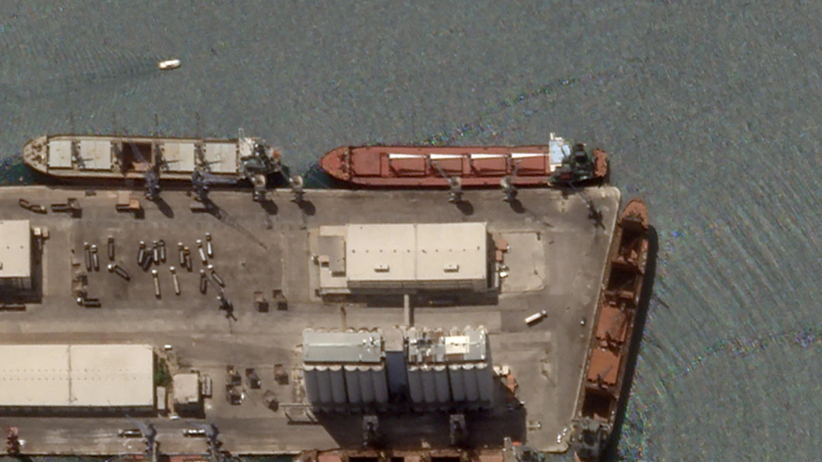 A ship carrying first Ukraine grain cargo docks at the Tartus port in Syria on August 15, 2022. (Reuters)