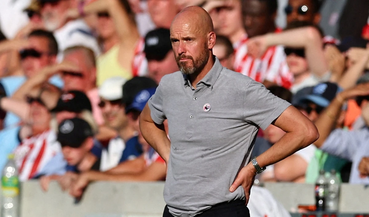 Man United manager Erik ten Hag during the Premier League game against Brentford on Aug. 13. Ten Hag is off to the worst start of any United manager for over 100 years. (Reuters)