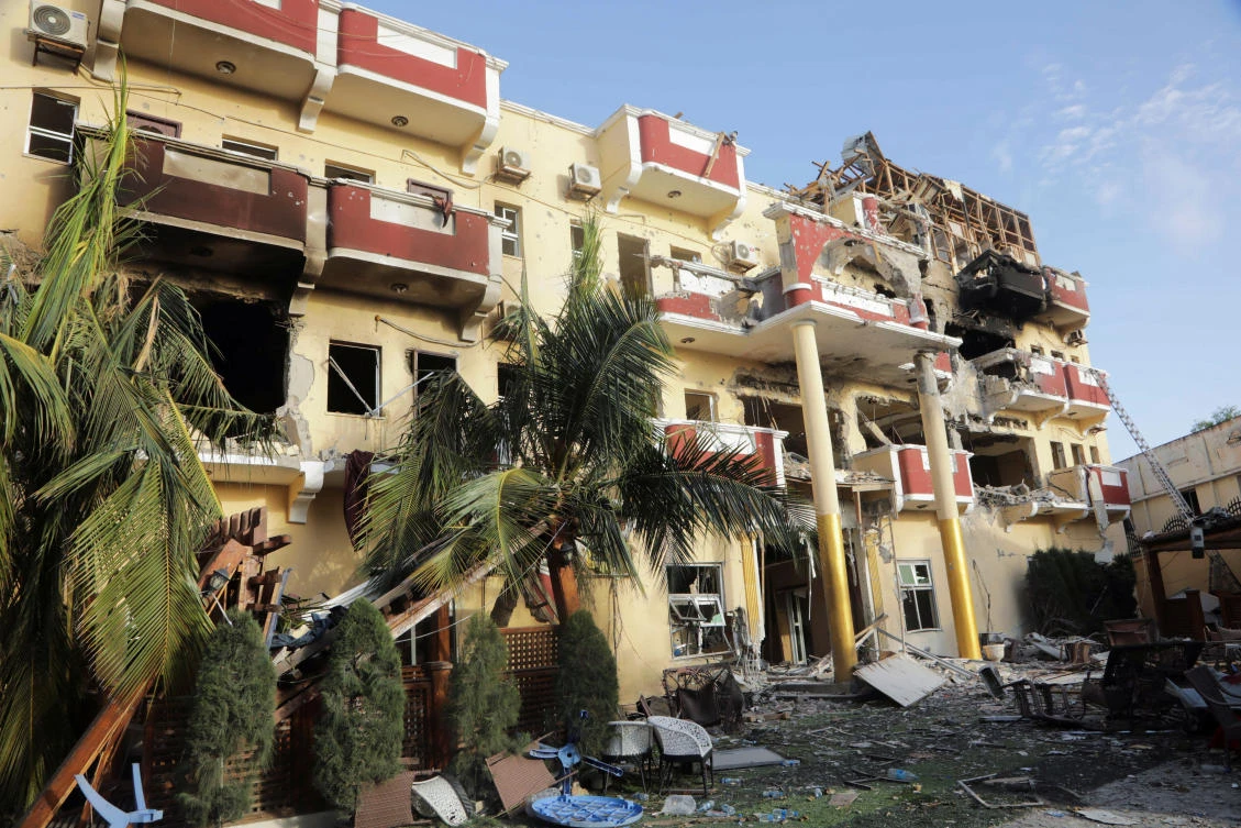A view of the outside of the Hayat Hotel after an Al-Qaeda linked Al Shabab attack which lasted over 30 hours and left many dead and scores injured in Mogadishu, Somalia August 21, 2022. (Reuters)