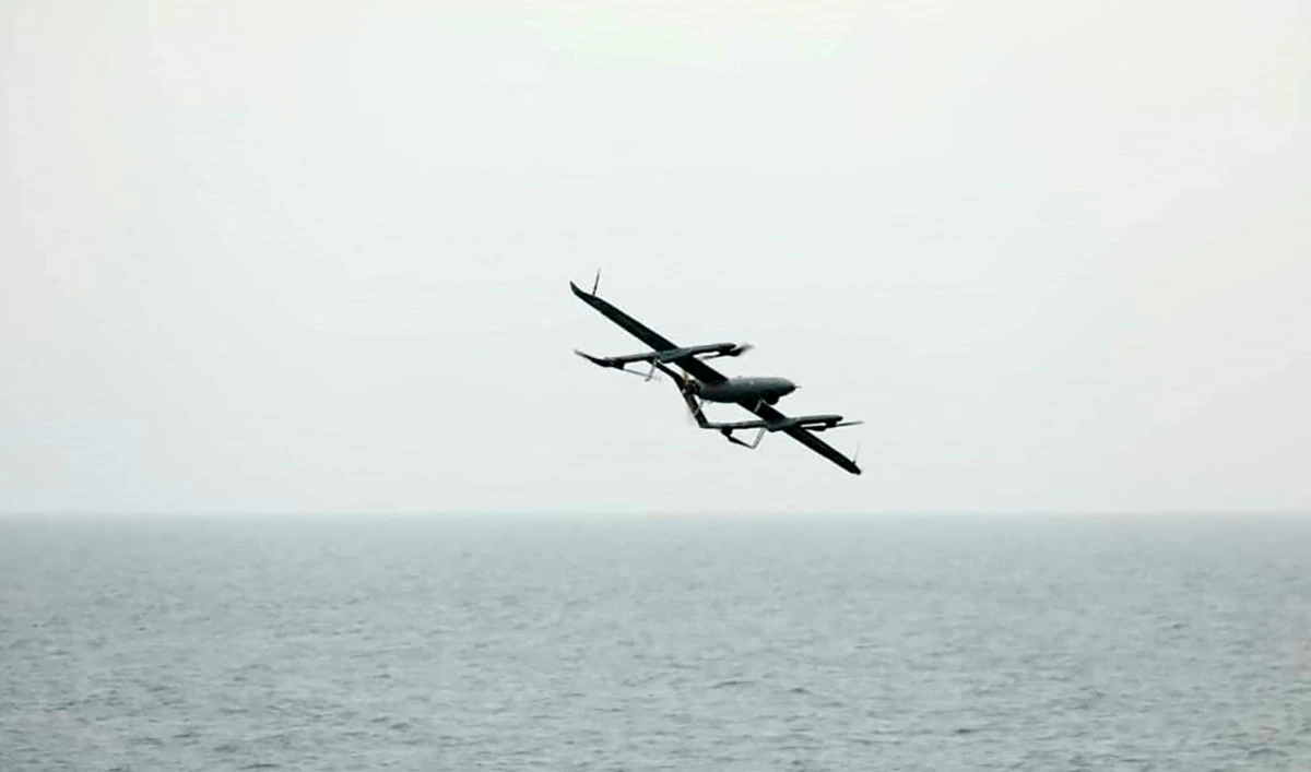 A military drone launched from an Iranian navy vessel in the Indian ocean on July 15 2022. (AFP/File)
