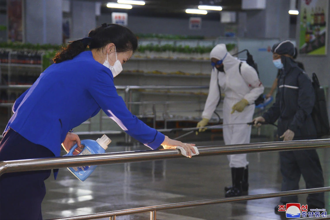 North Korea earlier declared victory over COVID-19, after registering no new such cases. (KCNA via KNS/AP)