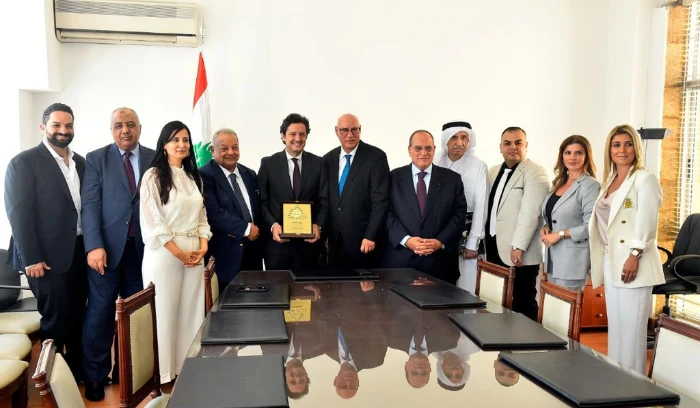 Minister of Information, Ziad Makary, (C) welcomed a joint delegation representing the League of Arab States and the Union of Arab Producers. (Photo/NNA)