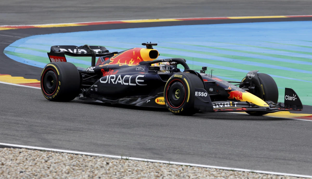 Red Bull driver Max Verstappen of the Netherlands steers his car during the second practice session ahead of the Formula One Grand Prix at the Spa-Francorchamps racetrack in Spa, Belgium, on Friday. (AP)