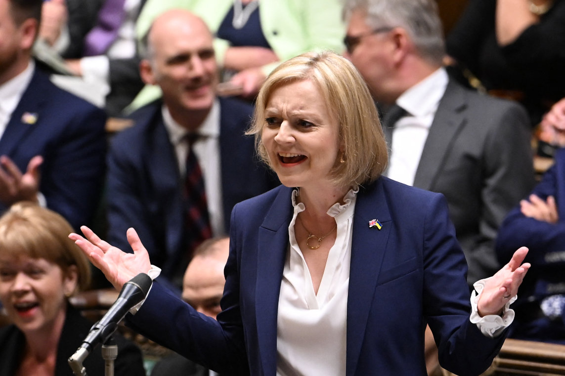 Britain's PM Liz Truss speaking during her first weekly Prime Minister's Questions session in London, on Sep. 7, 2022. (AFP)