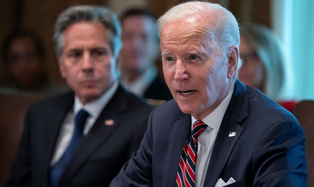 Antony Blinken and Joe Biden during a cabinet meeting at the White House, Washington, D.C., Sept. 6, 2022. (AP Photo)