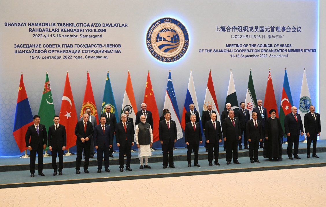 Participants of the Shanghai Cooperation Organization summit pose for a picture in Samarkand, Uzbekistan. (Reuters)
