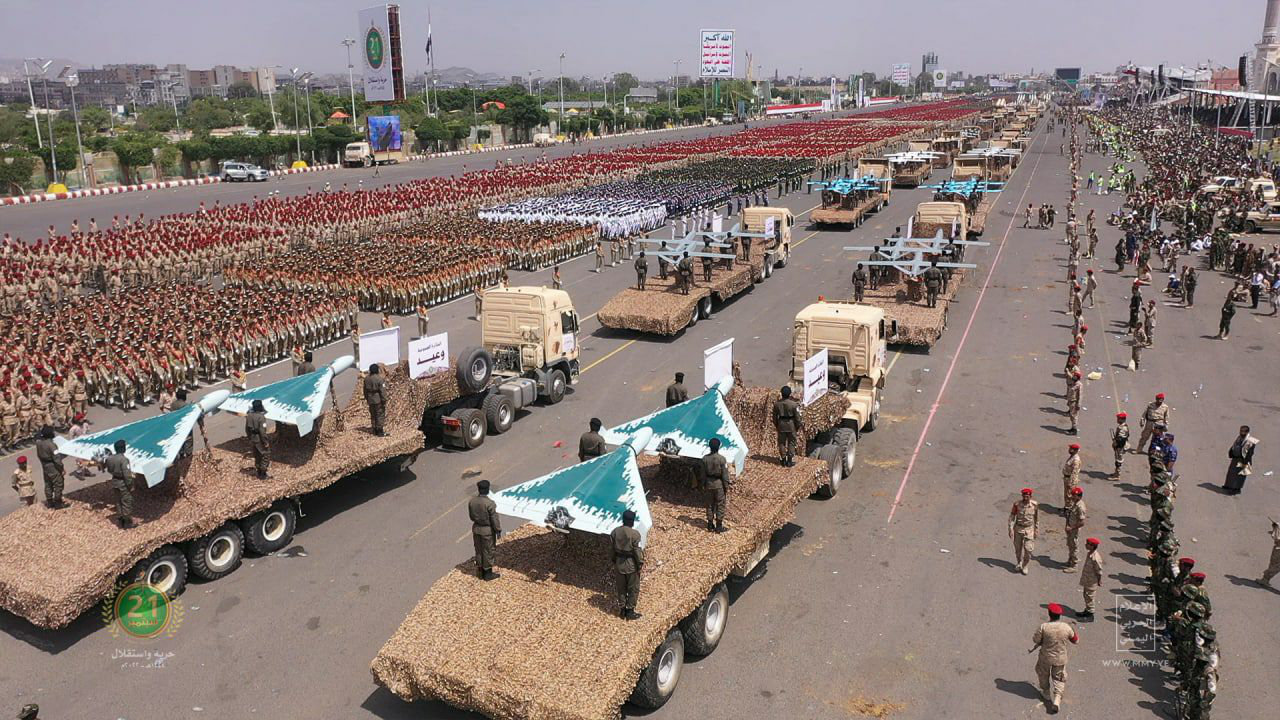 Yemen's Houthi militia parade their Iran-supplied military drones in Sanaa on Sept. 21, 2022. (AFP)