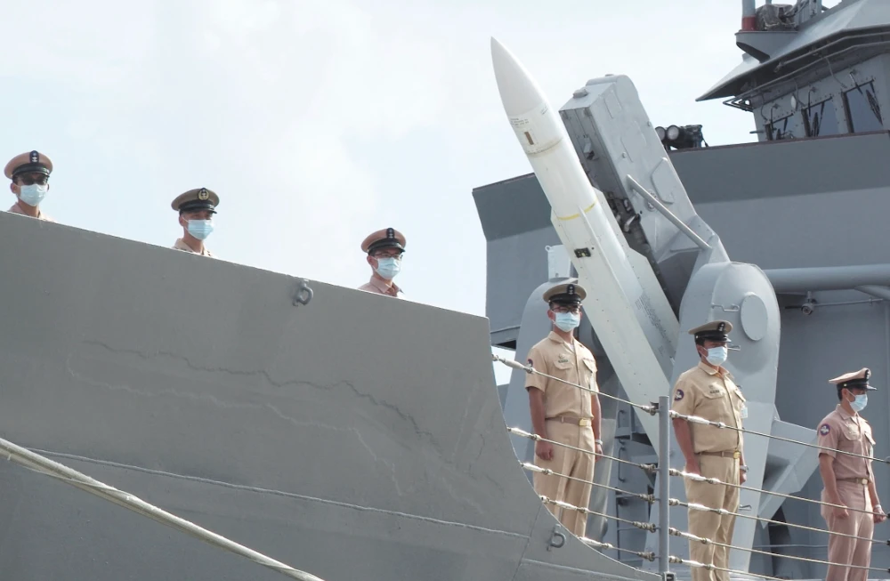 Navy soldiers standby in front of US-made Standard I missile on a frigate as President Tsai Ing-wen (not pictured) inspects military troops on Penghu islands on August 30, 2022. (AFP)