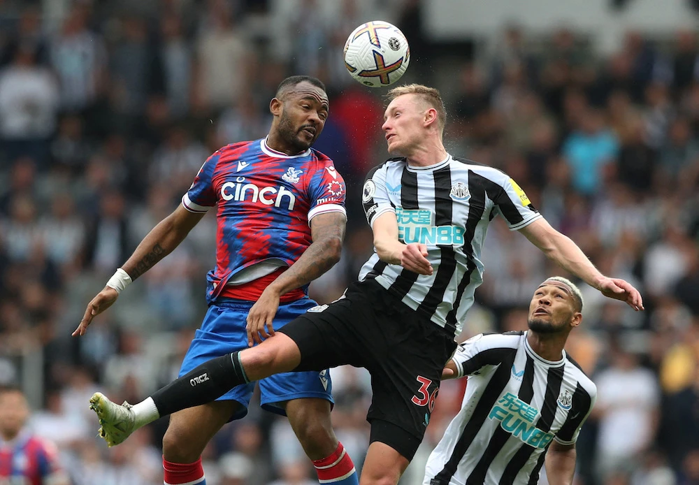 Crystal Palace's Jordan Ayew in action with Newcastle United's Sean Longstaff during their 0-0 stalemate in the Premier League. (Reuters)