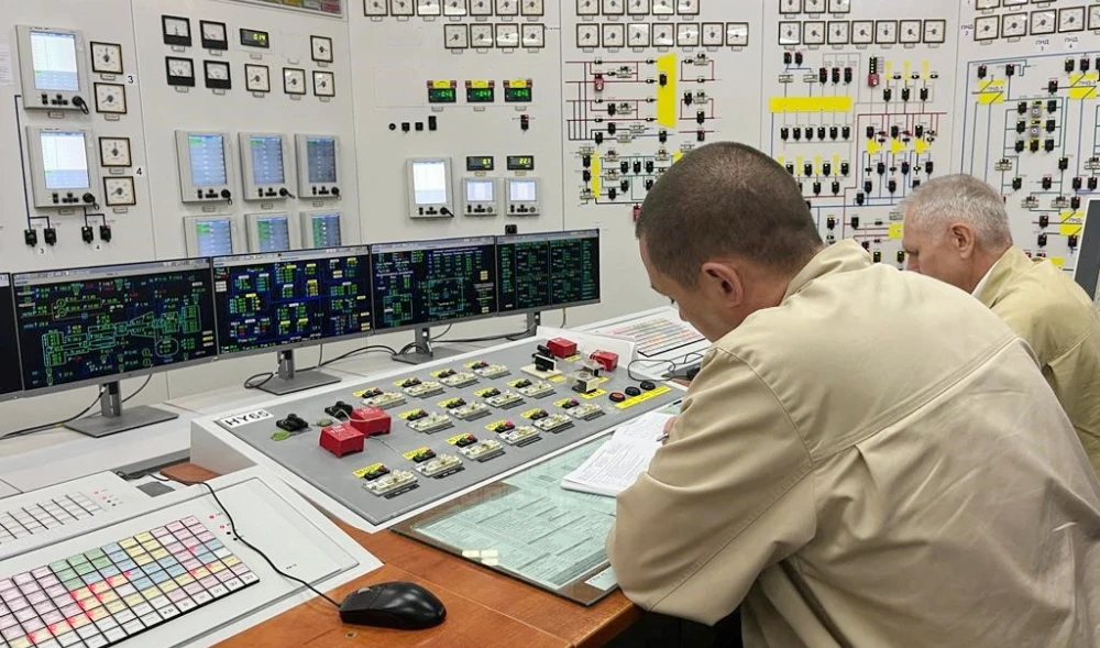 Employees work at the Russian-controlled Zaporizhzhia Nuclear Power Plant during a visit by members of the International Atomic Energy Agency (IAEA) expert mission, in the Zaporizhzhia region, Ukraine. (REUTERS)