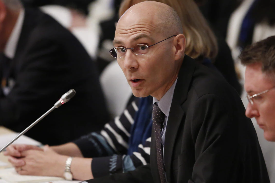 UNHCR Assistant High Commissioner for Protection Volker Tuerk speaks at the “Special Meeting on Irregular Migration in the Indian Ocean” regarding the Rohingya crisis in Thailand, in 2015. (AP/File)