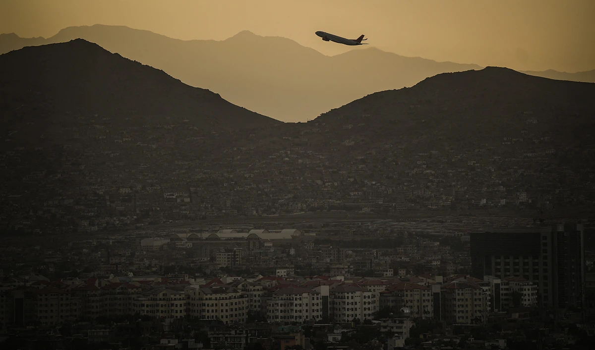 A plane takes off Hamid Karzai International airport in Kabul, Afghanistan on August 4, 2022. (AFP/File)
